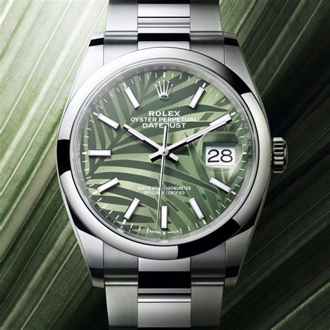 rolex datejust green palm dial|rolex datejust price chart.